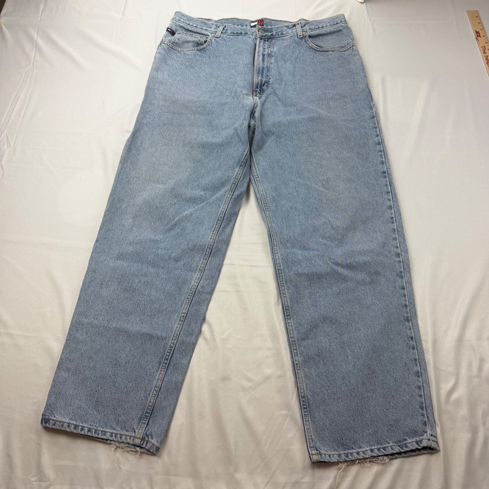 Tommy Jeans Denim Pants Men 40/32 Light Blue Vintage Straight Leg Distressed